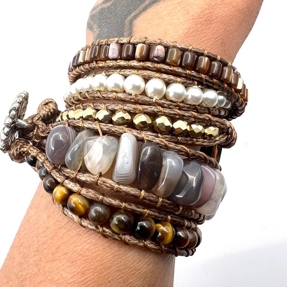 Tiger’s Eye + Botswana Agate Wrap Bracelet - Picture 5 of 5